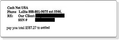EW1  Saved  $587.54 with CashNet USA