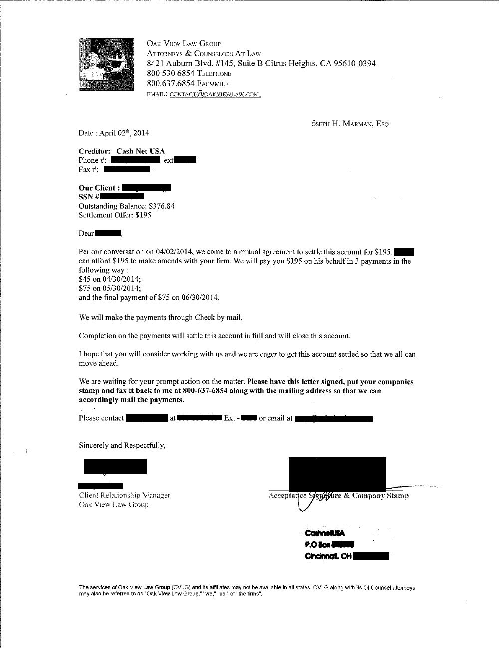 Client CT from TX saved $590