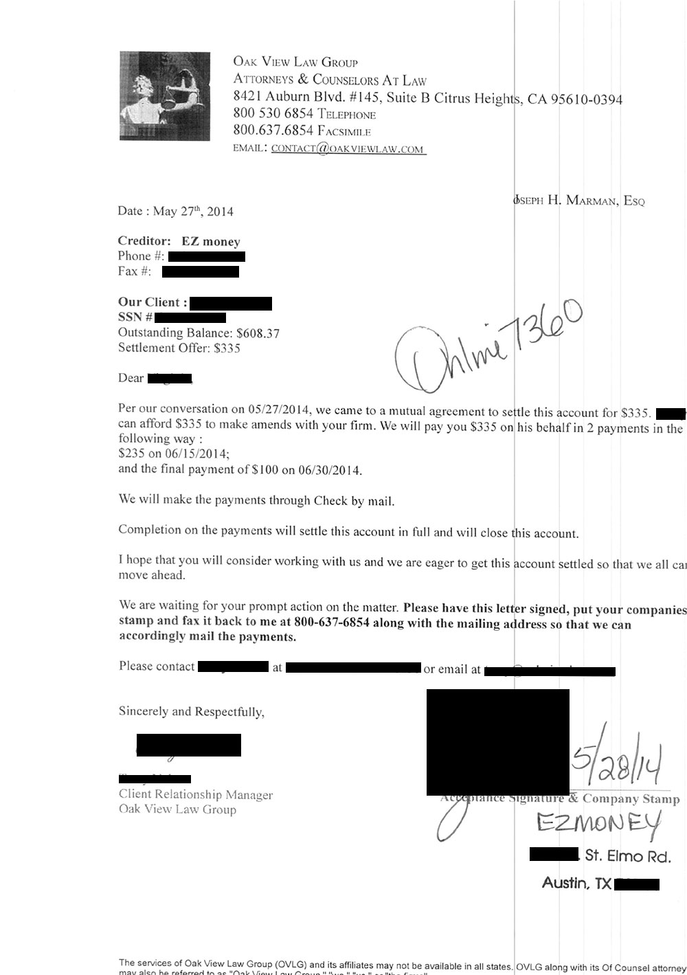 Client CT from TX saved $590
