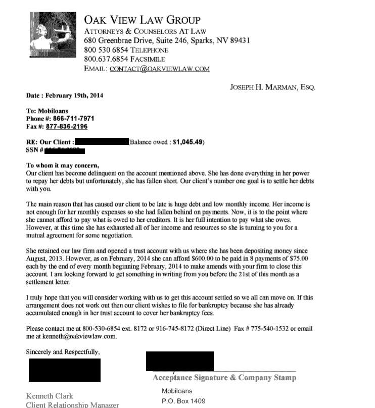 Client DC2 from FL saved $1,882 by settling Online Payday Loan and Accounts  in Collection