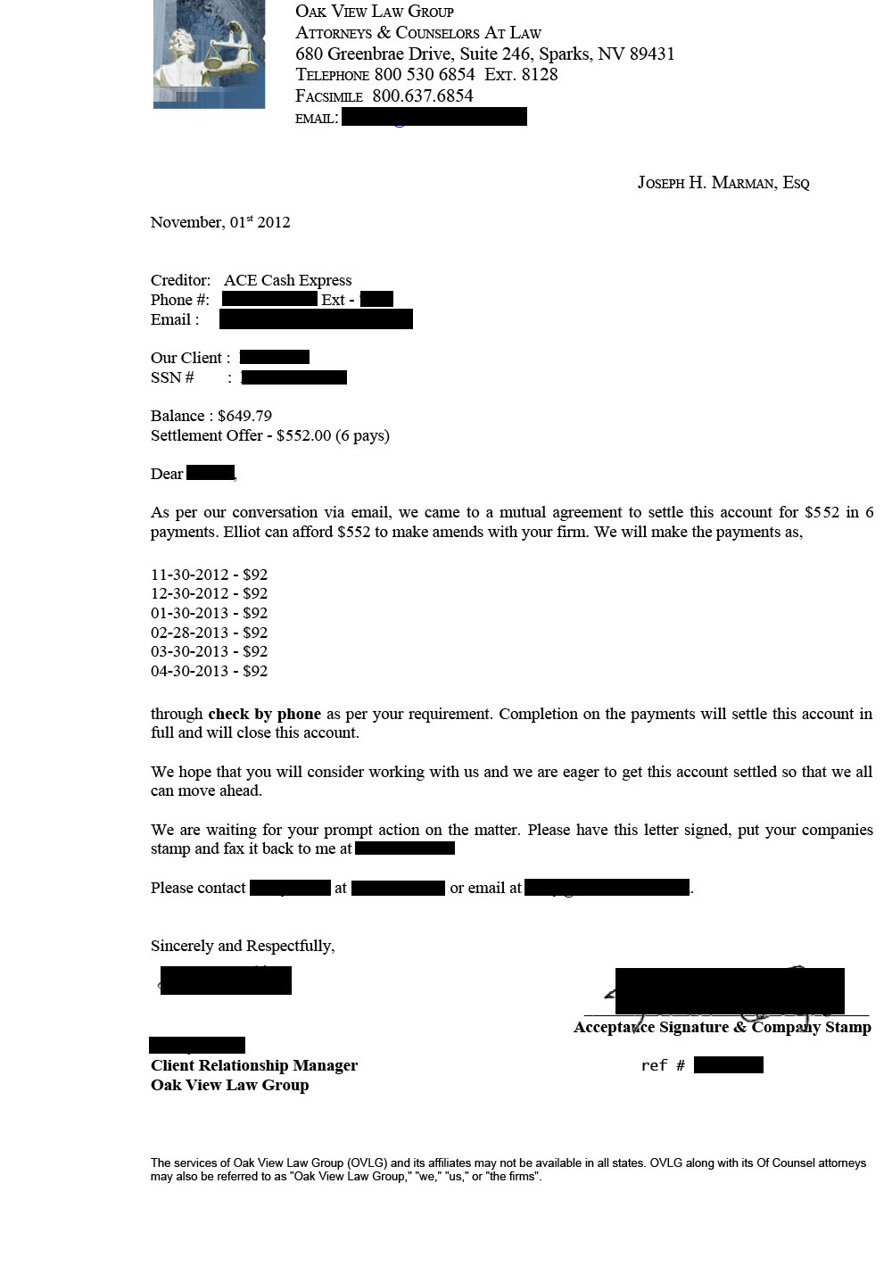 Client EH from OH saved $1,608