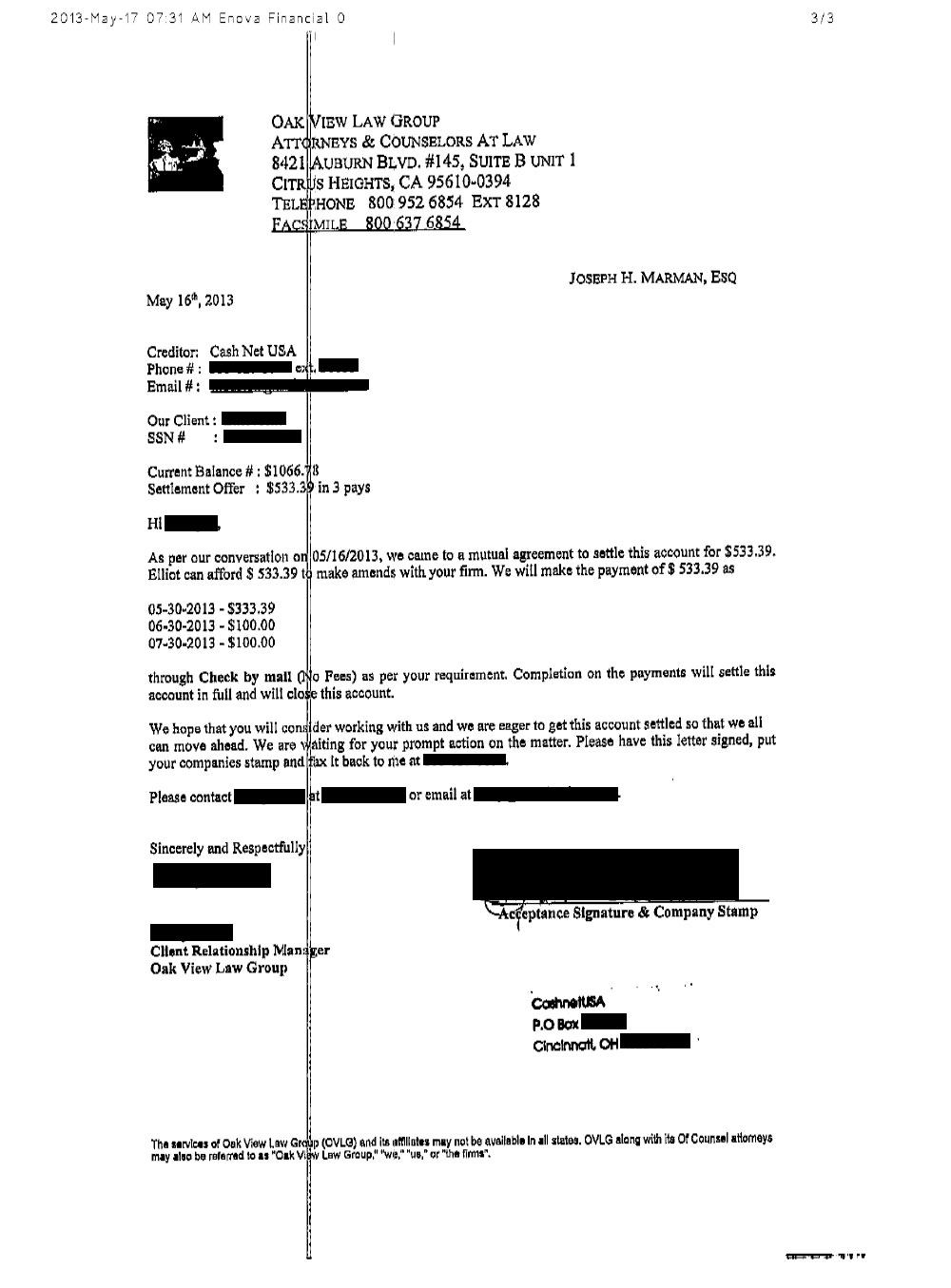 Client EH from OH saved $1,608