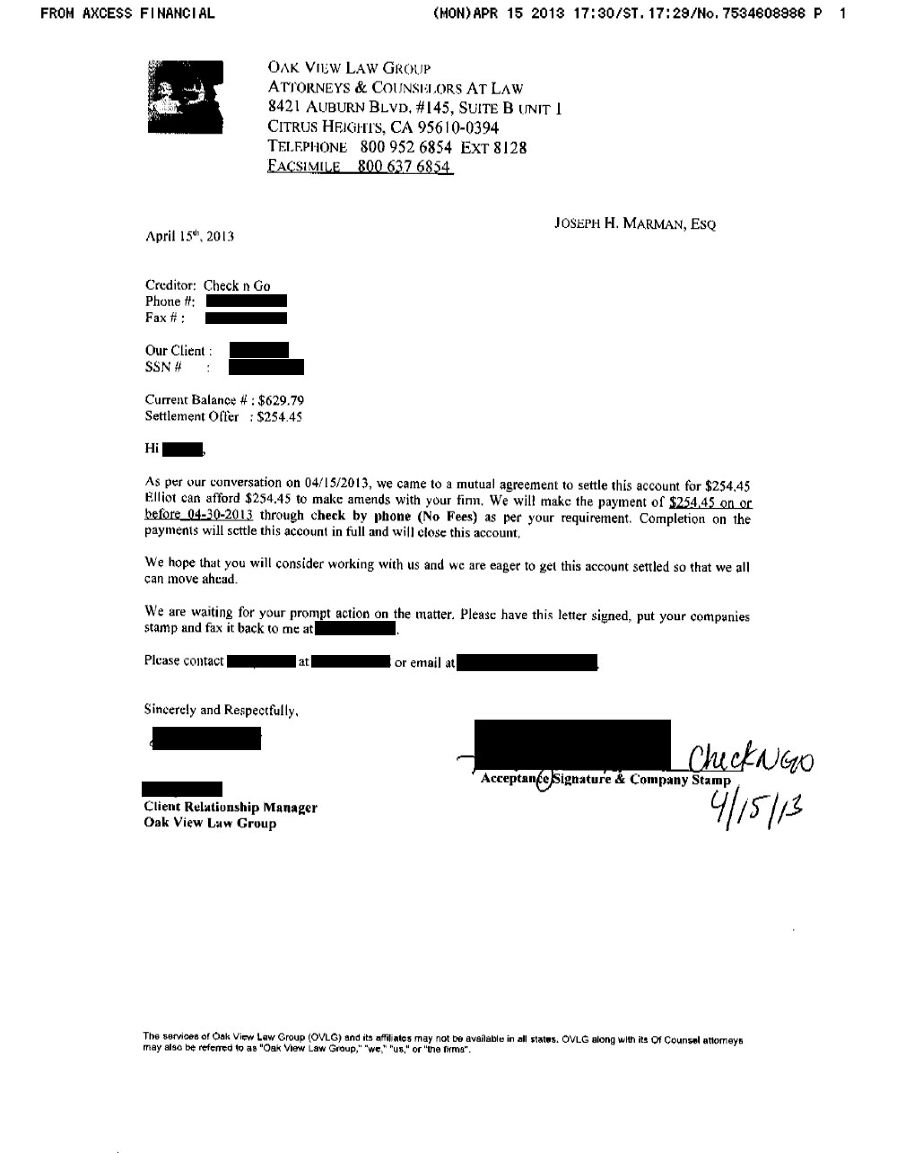 Client EH from OH saved $1,608