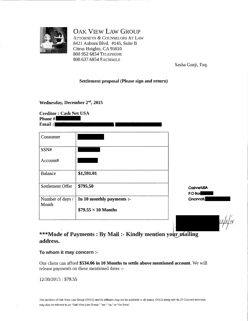 Client EM from TN saved $596