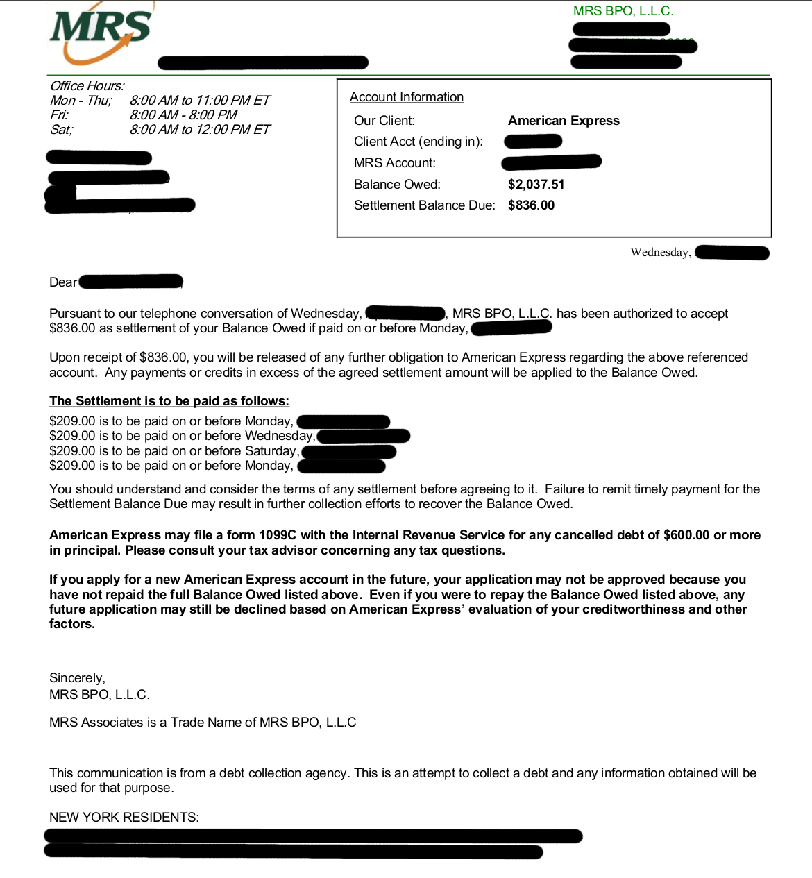 Client ES from NY saved $901