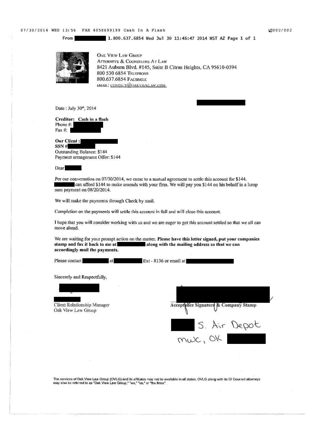 Client JB1 from OK saved $864
