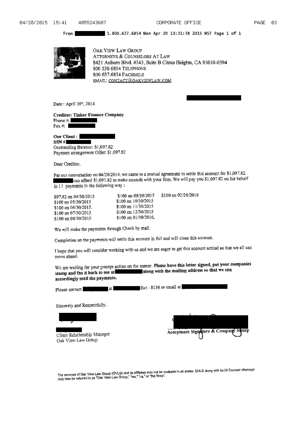 Client JB1 from OK saved $864