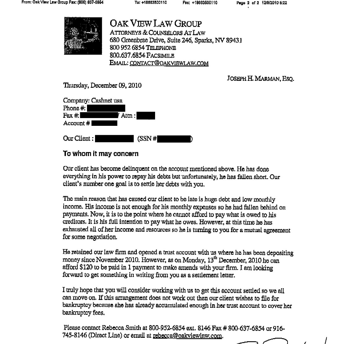 Client LH from CA saved $2,141