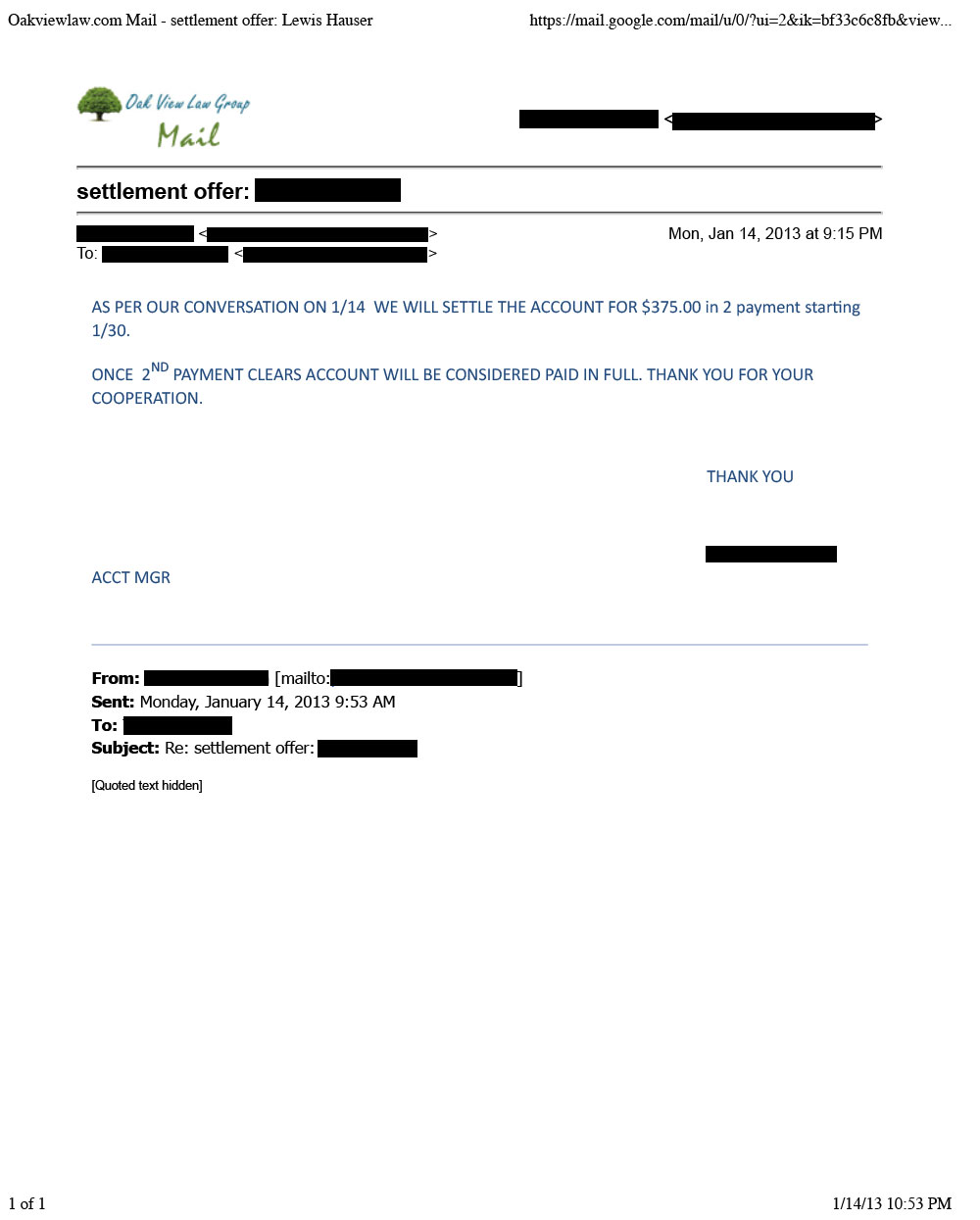 Client LH1 from CA saved $1,723