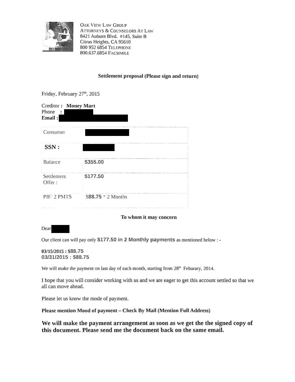 Client SG from LA saved $1,121