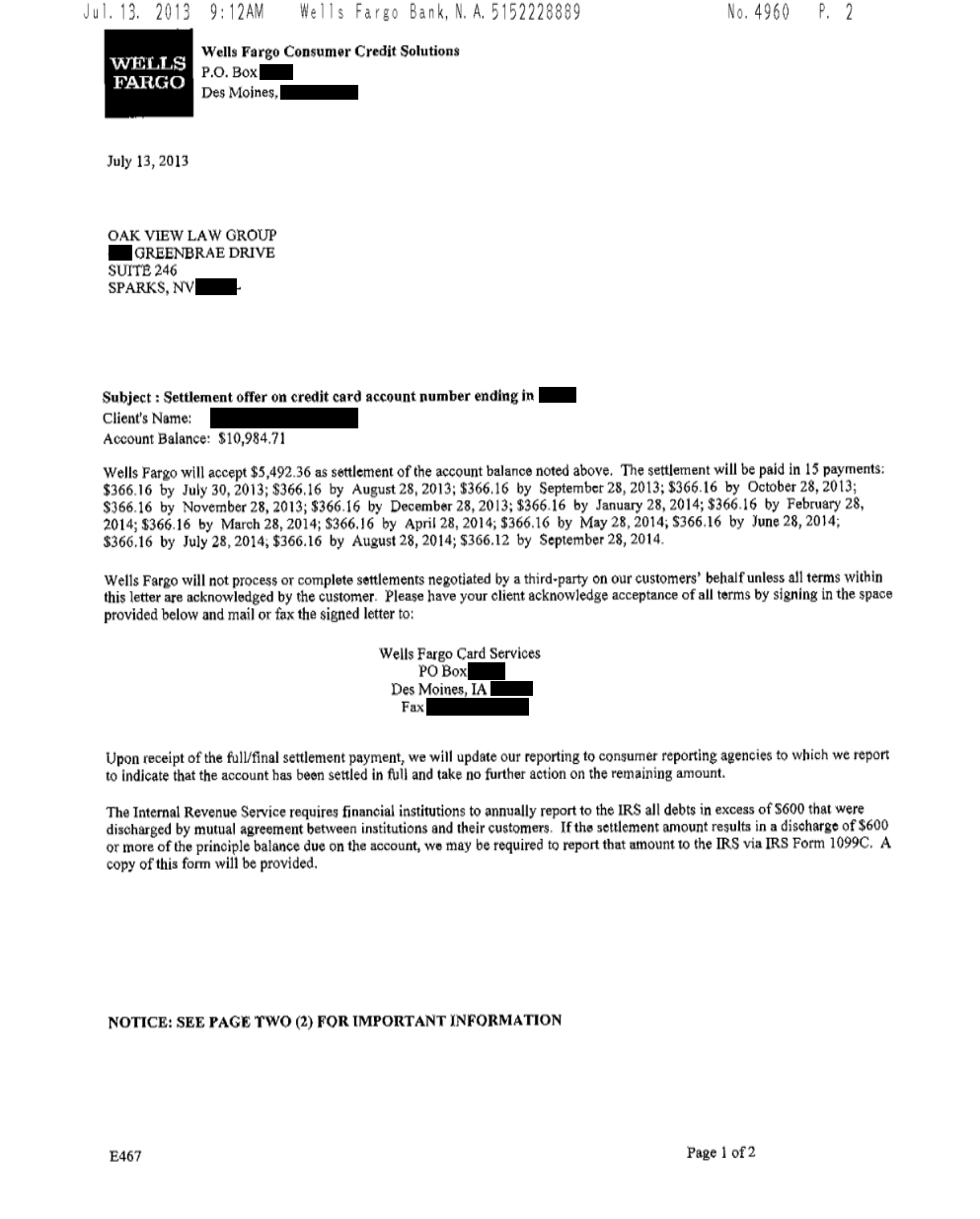 Client TE from TX saved $13,105